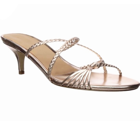 Sigerson Morrison Fyona Mccipria Heeled Mule Sandals Gold Leather Pump Heels 37 - Picture 3 of 9